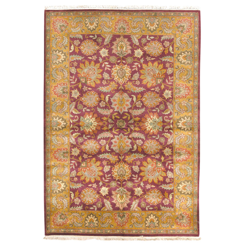 Hand Knotted Wool Oriental Area Rug in Red And Gold