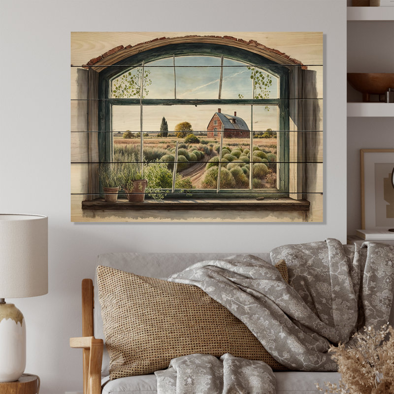 Fenêtre vue de grange - Art mural en bois paysage - Bois de pin naturel, H 12 po x l 20 po x P 1 po