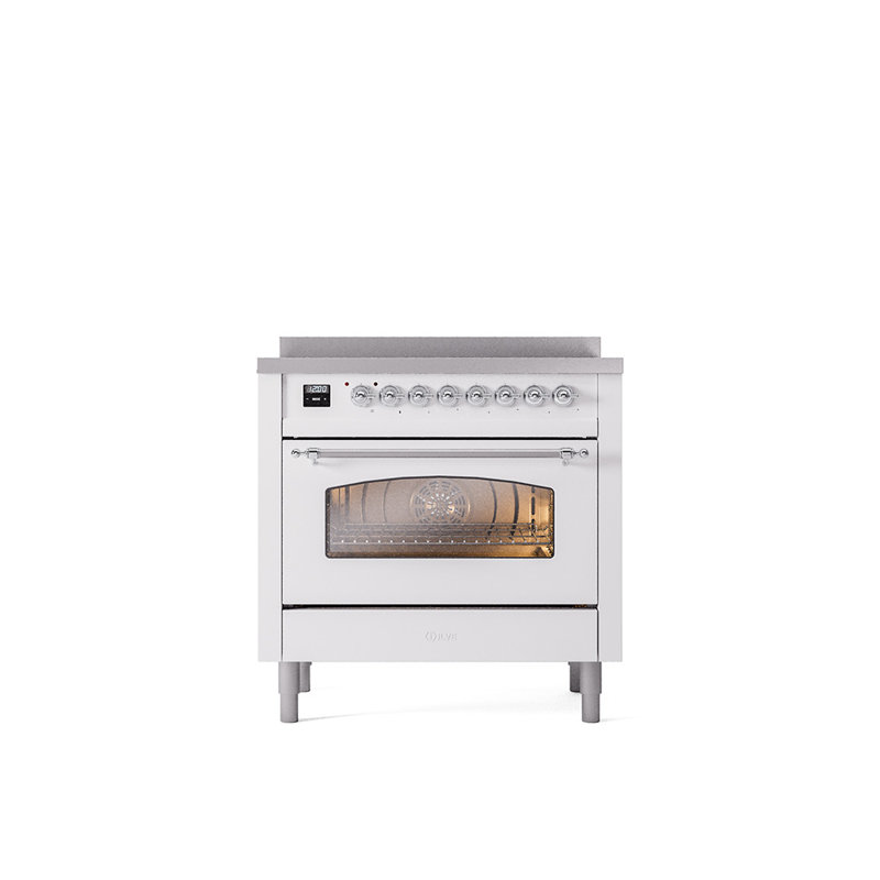 ILVE Nostalgie II 36 in Induction Range, White/Chrome
