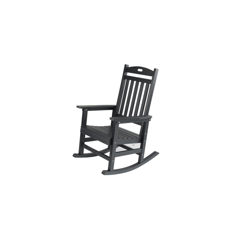 Chaise berçante surdimensionnée pour l'extérieur, chaise berçante en polyuréthane haute résistance toutes saisons, capacité de poids de 400 lb, grand et grand confort avec dossier de 31 po de hauteur pour le porche et la cour, noir