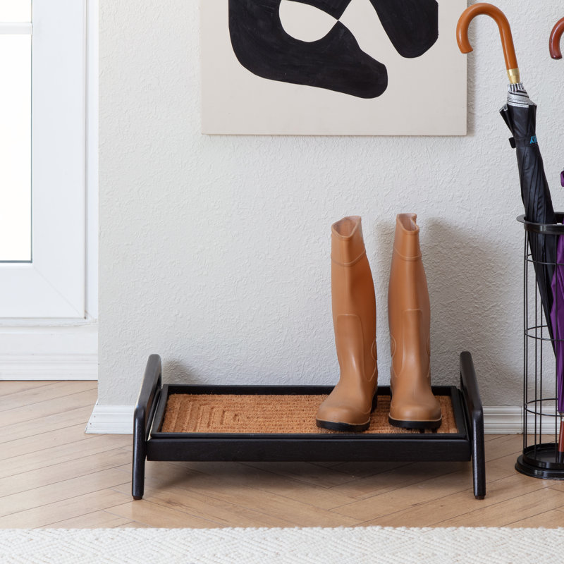 Support à bottes en bois massif de qualité supérieure avec tapis en fibre de coco naturelle - Rangement pour chaussures