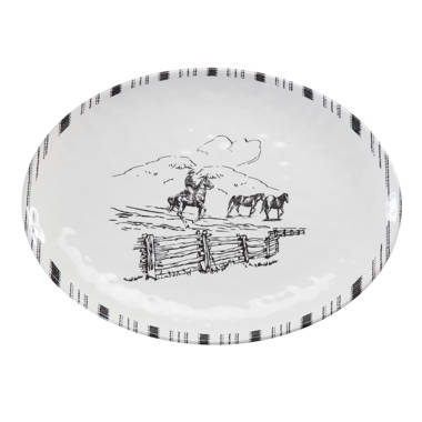 Lanty White/Black Melamine Western Rustic Farmhouse 14 Piece Dinnerware Set  (Service for 4)