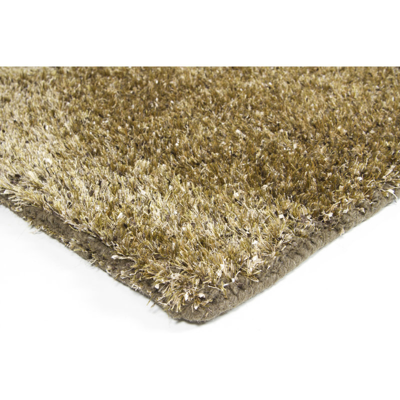 Lark Manor Authentic Hand-Woven Handmade High Pile Modern Glam Mixed Texture Wool & Polyester Green, Yellow & Ivory Area Rug