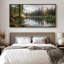 Toile encadrée extra large représentant un paysage de lever de soleil sur un lac brumeux en forêt.-516422368-516422370