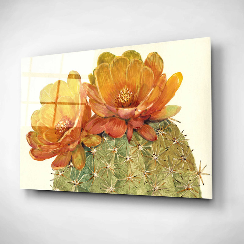 Art mural en verre épique «Cactus Blossoms II» par Tim O'Toole, H 12 po x l 16 po x P 0,13 po