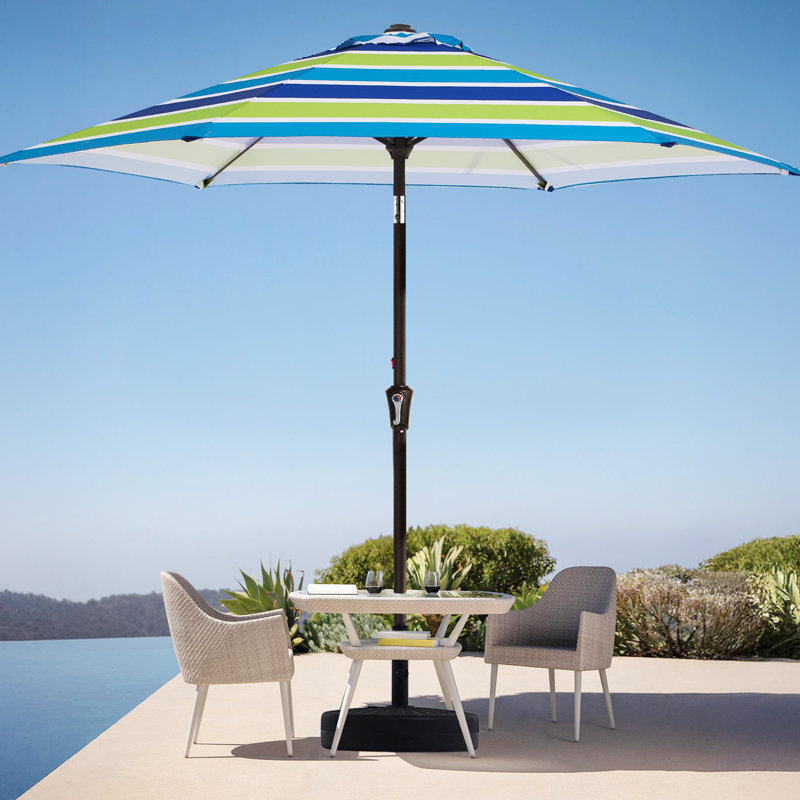 Parasol de marché avec manivelle Beka, Bleu / Vert, H 91,2 po x l 108 po x P 108 po