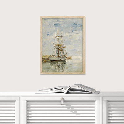 Ciel nuageux rétro des années 1800, bateau rétro, art mural, paysage naturel pour salon, chambre à coucher