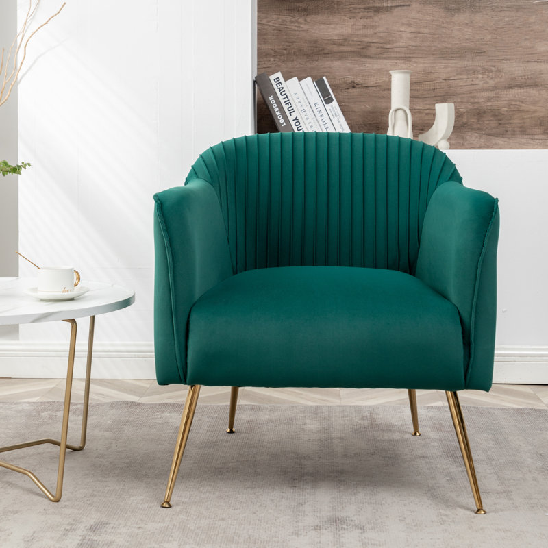 Raziye Velvet Barrel Chair, Green