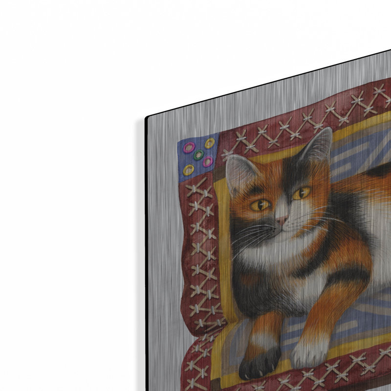  «Tortoiseshell Cat On Cushion» par Gale Pitt, art mural en métal, 16 po x 12 po, H 12 po x l 16 po