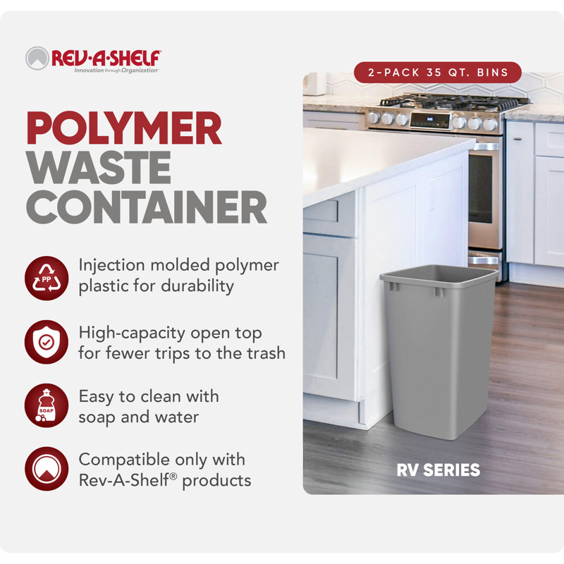 Rev-A-Shelf Polymer Replacement 35 qt. Trash Bin(s), 8.75, Silver