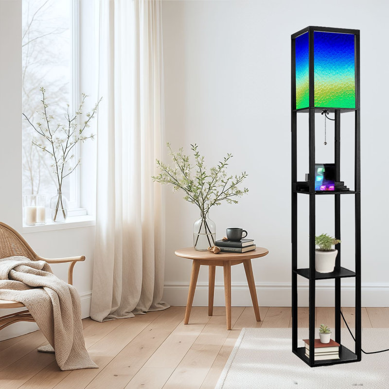 Lampe sur pied à DEL à intensité variable avec éclairage en verre coloré, lampe sur pied en panneau de fibres à densité moyenne avec télécommande, lumière 3 couleurs, pour le salon, la chambre à coucher