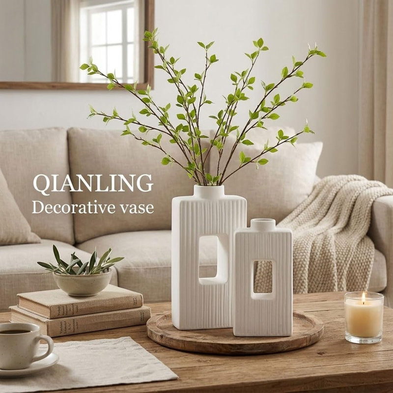 Ensemble de 2 vases carrés en céramique blanche