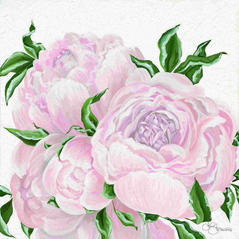 Fleurs roses - peinture sur toile tendue, H 12 po x l 12 po