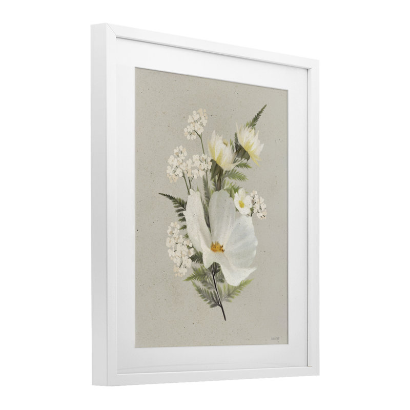 Papier fleurs blanches, reproduction encadrée sous verre, conception de House Fenway, H 21 po x l 17 po, Cadre blanc côtier