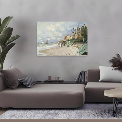 La Plage A Trouville 1870 Classic Coastal Wall Art Print by Claude Monet - 1 Piece Wrapped Canvas Wall Art