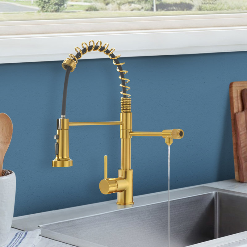 Topcraft Single Handle Single Hole Kitchen Sink Faucet with Purified Water Spout, Gold