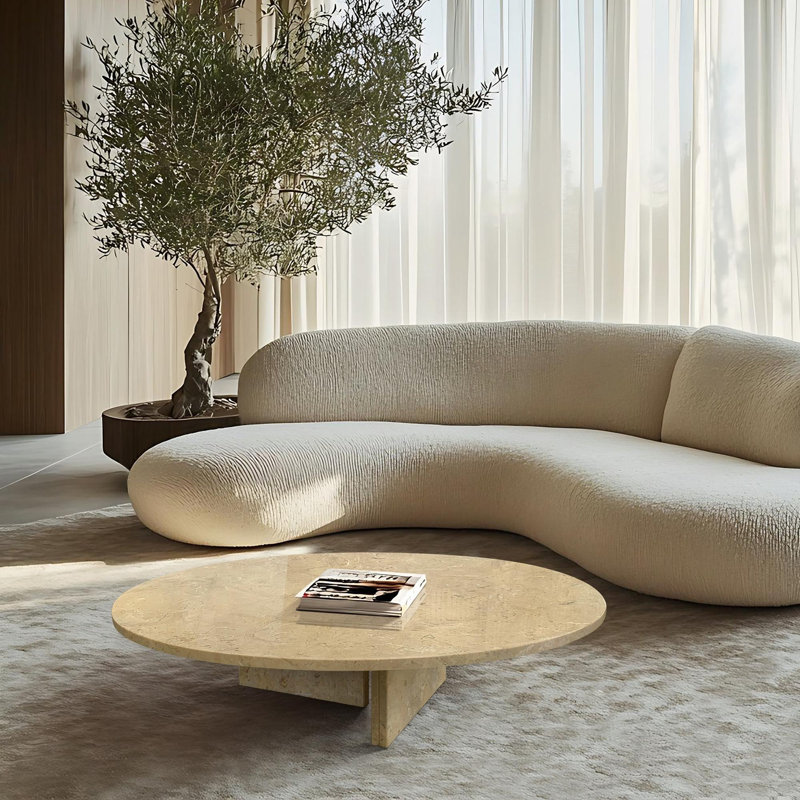 Table basse Marble Stone, Beige, jaune, H 9,8 po x l 35,4 po x P 35,4 po