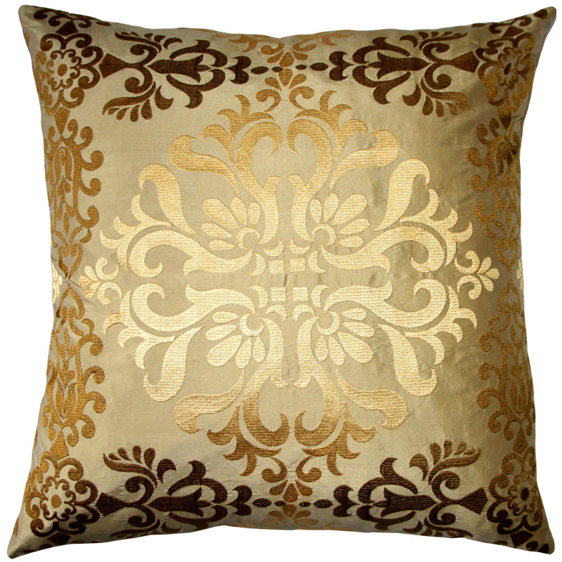 Housse et coussin d'oreiller en damas de soie 21 po Sumatra, Or