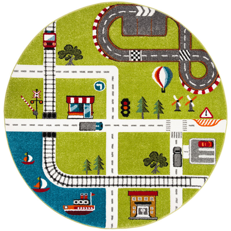 Tapis vert / ivoire Gaven, Rond 3 pi