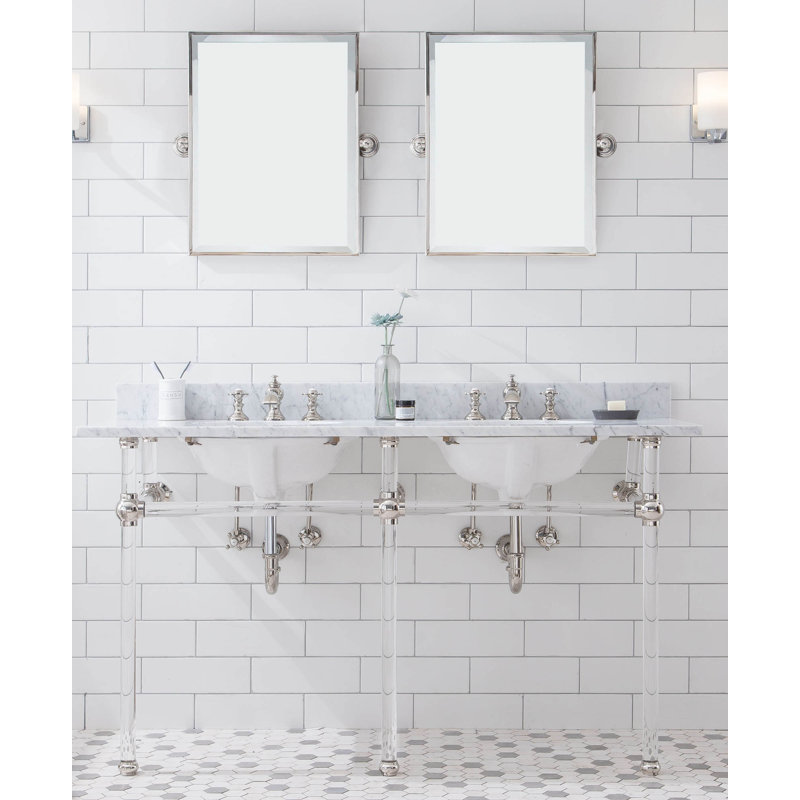 Empire Stone Oval Console Bathroom Sink with Faucet and Overflow, Polished Nickel