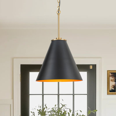 Luminaire suspendu conique en métal noir et doré à 1 lumière
