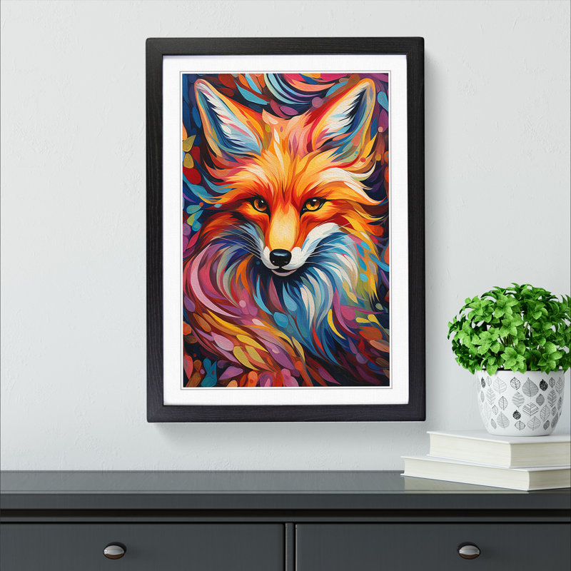 Fox Orphism No.2 - Single Picture Frame Print on Wood, Black Framed, 64cm H x 46cm W