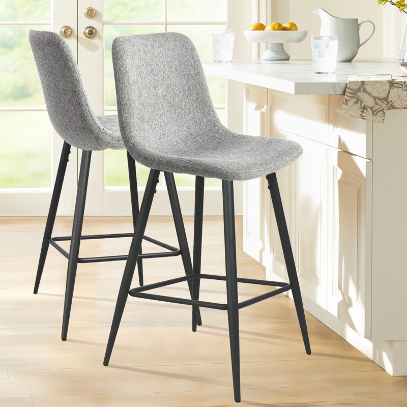 Seidman 26" Upholstered Low Back Counter Stool, Bingo Grey Performance Canvas