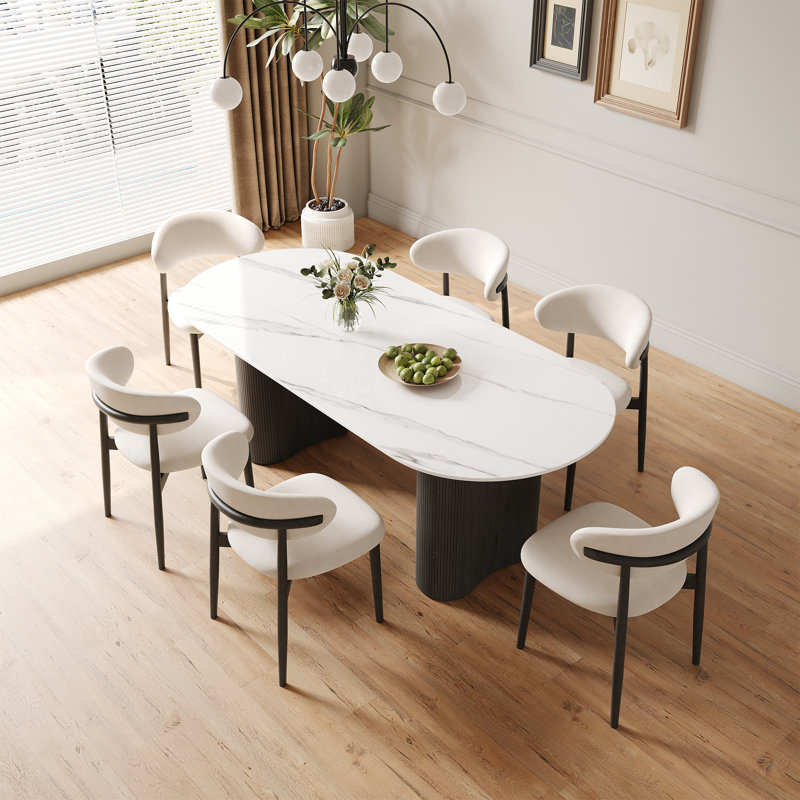 71" Modern Oval Dining Table Set With 6 Dining Chairs, Black