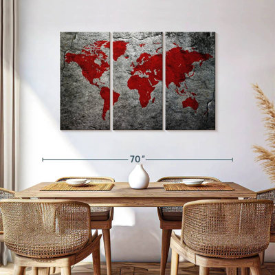 " Boulder World Map " 3 Piece Art Set
