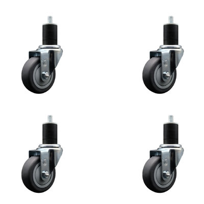 Thermoplastic Rubber Wheel Swivel Expanding Stem Caster Set SCC NB 3.5" x 1-3/4"