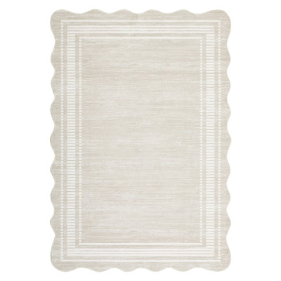 Modern Cream White 9' x 12' Washable Area Rug Non-Slip Low Pile Soft Polyester Carpet for Living Room Bedroom Dining Room – Foldable Indoor Floor Mat