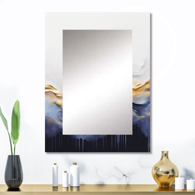Abstrait bleu et jaune cascade de marbre I - miroir mural à encre liquide, miroir décoratif bleu, impression sur métal