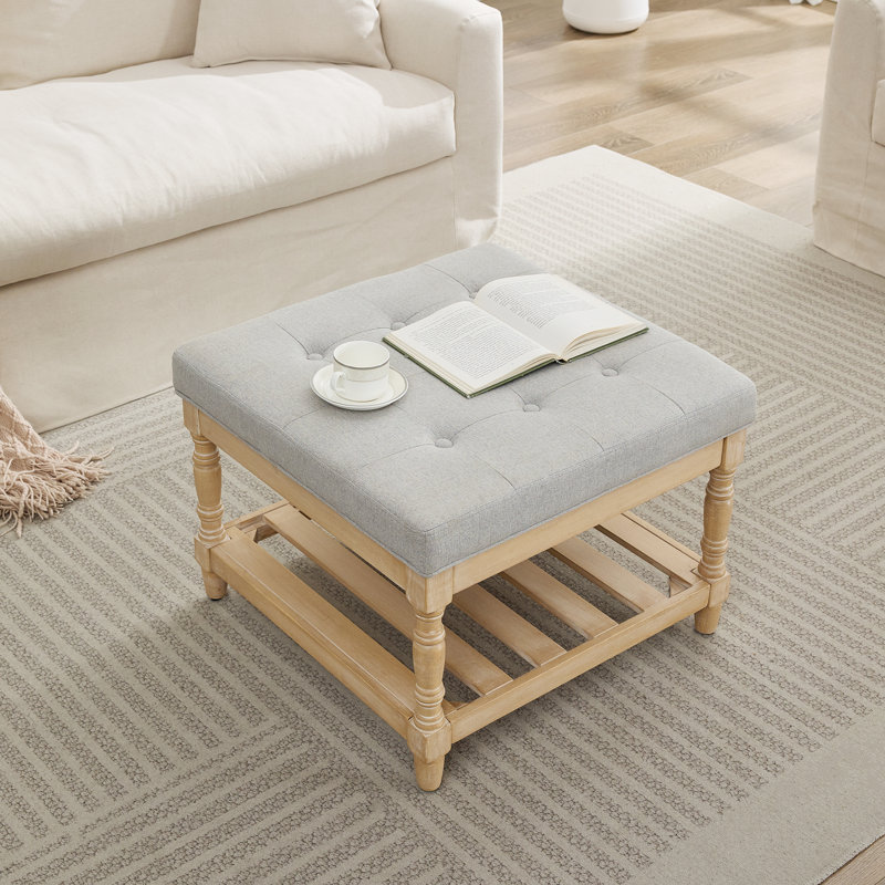 Table basse en tissu avec rangement Gladis, Plateau gris / base brun clair