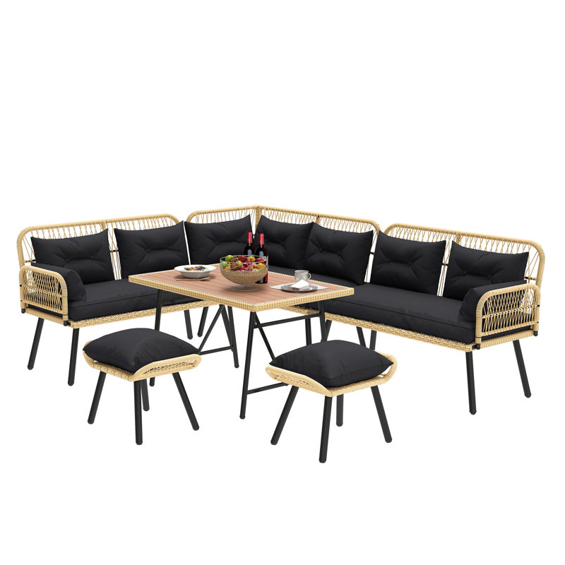 Canapé de conversation en rotin pour l'extérieur, Black