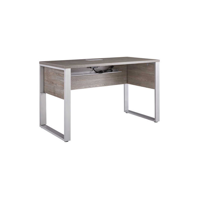 Maysey Writing Desk with Power Outlet, 28.7" H x 63" W x 32" D, Gray/Silver