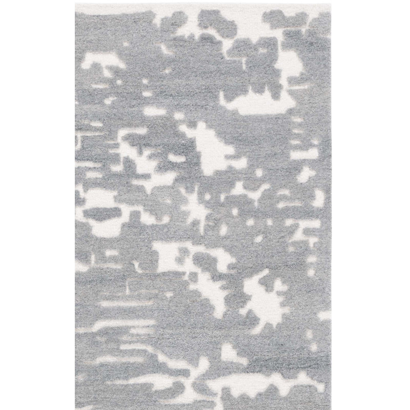 Tapis en laine touffeté à la main en coton ivoire / gris, Rectangle 3 pi x 5 pi