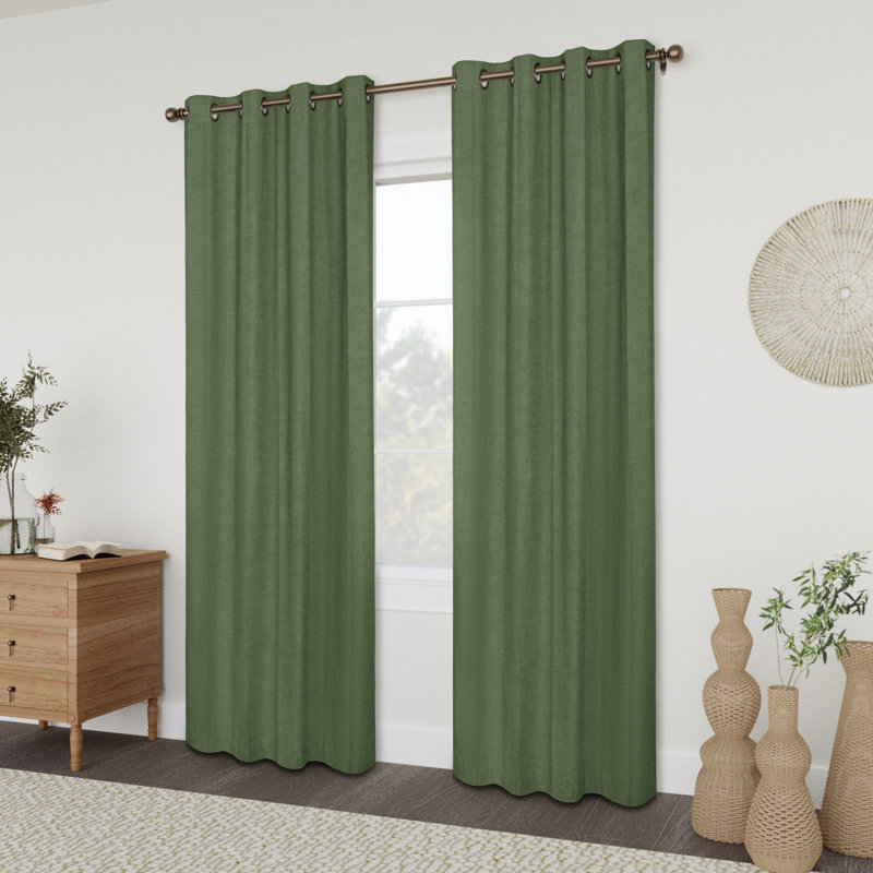Paire de rideaux occultant avec œillets en lin (2 panneaux), L 52 po x L 108 po, Vert olive