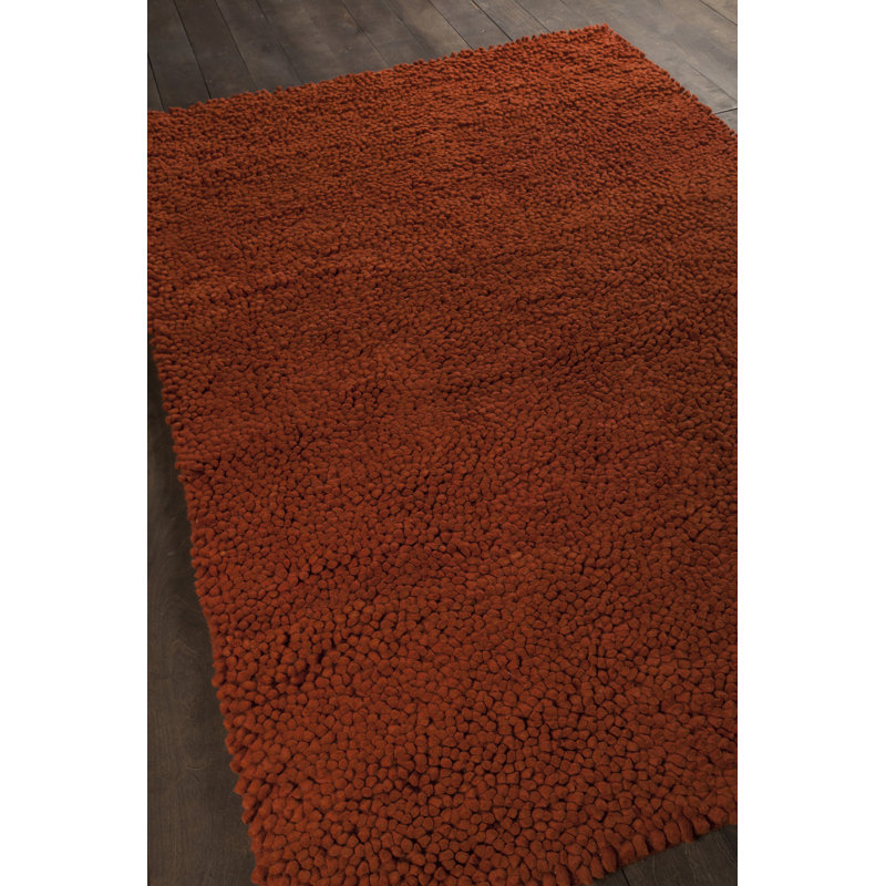 Strata Handmade Shag Wool Red Area Rug, Rectangle 5' x 7'6", Red