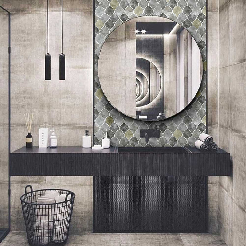 Seashell 14.63'' x 12.13'' Glass Fish Scale Mosaic Wall Tile, Gray