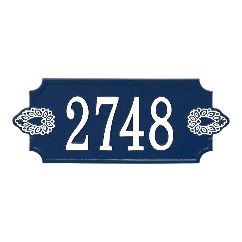 Sofia 1-Line Personalized Wall Address Plaque, Dark Blue/White, Yes
