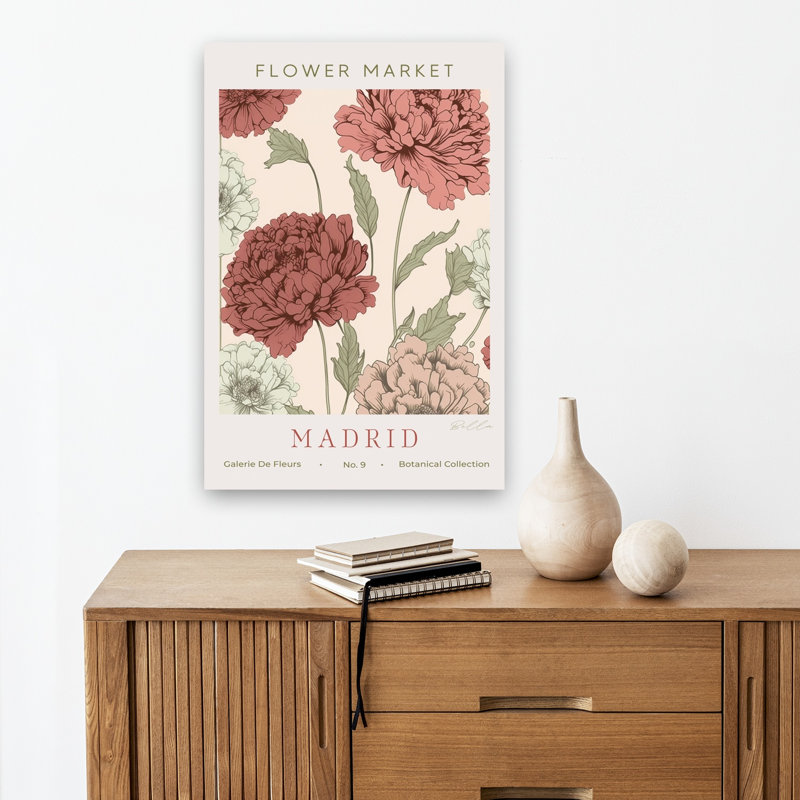 Madrid Flower Market Classic Delicate Elegant Peony Rose Flower Nature Wall Art Print 1 Piece Wrapped Canvas Wall Art