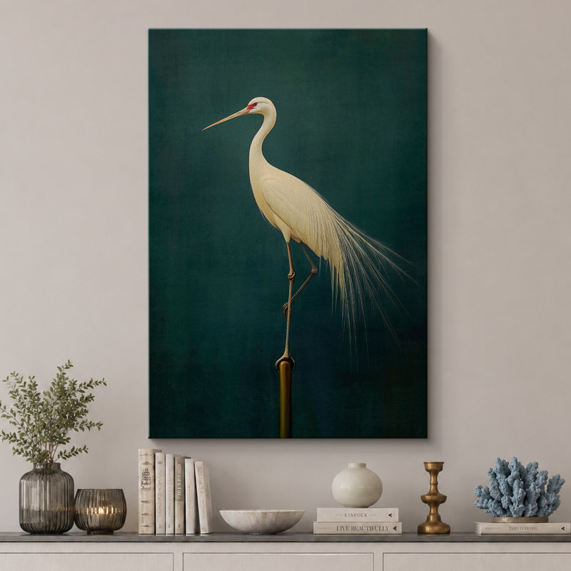 Oiseau aigrette vert rétro, photos de salle de bain rustique moderne, impression sur toile encadrée, H 18 po x l 12 po