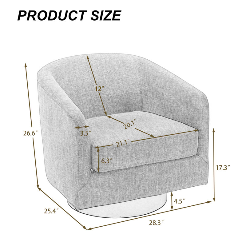 Applewold Upholstered Khaki Cotton Blend Swivel Barrel Chair with Solid Wood Base, Khaki Polyester Blend