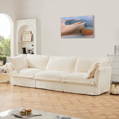 Slipcovered Sofa Couch, Modern 3 Seater Sofa With Suppleness Armrests,Deep Seat Sofa With Soft Multiple Big Pillows, Comfy Couch For Living Room, Apar