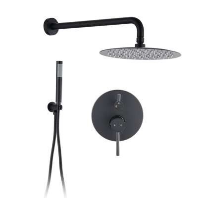 Douche noir mat. Fixation murale avec têtes de pluie et à main de 10 po. Valve d'équilibrage. Support réglable, rotatif à 360 °. Résistance à la corrosion. Débit de 1,8 gal / min. Bec pivotant. Compatible avec les États-Unis et l'équilibrage.