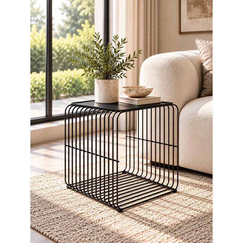     Lucillie Steel Block End Table with Storage- Modern Accent End Table for Living Room, Bedroom, or Lounge Spaces- Black Side Table
