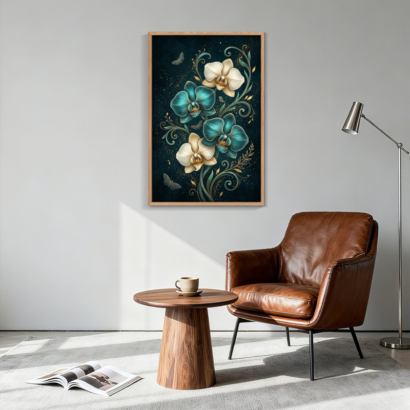 Ensemble de 1 tableau sur toile à motif d'orchidées, 48"H x 32"W, Natural