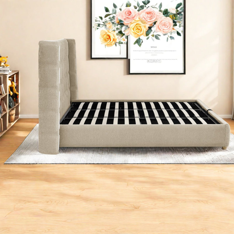 Très grand lit avec rangement, lit à oreilles tapissier Chenille
