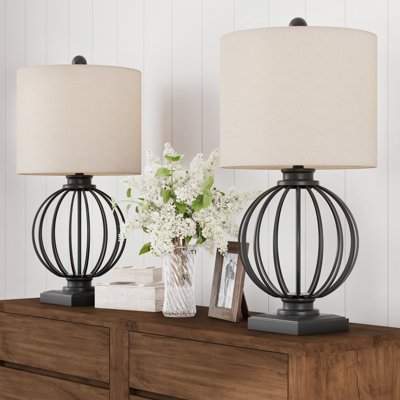 Laurel Foundry Modern Farmhouse Modern 26" Table Lamps - Set of 2 Wrought Iron Open Cage Desk Lamp Lights with LED Bulbs - Rustic Farmhouse Style for Living Room or Bedroom