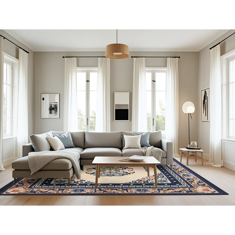 Tapis traditionnel bleu / beige Fuse, Rectangle 8 pi x 10 pi